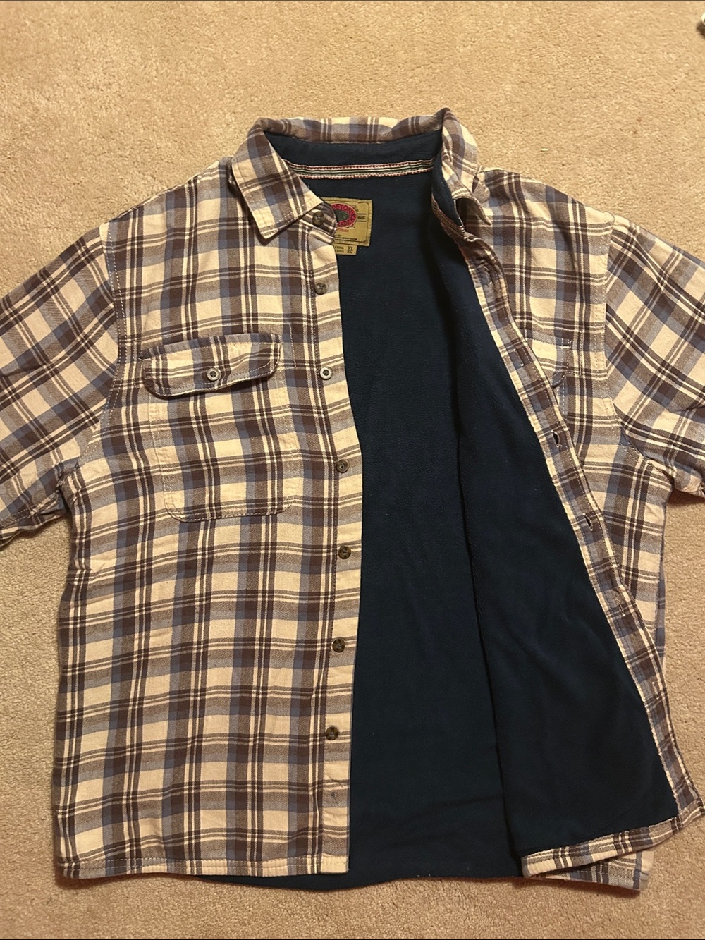 Boston Traders Plaid Button-Down Flannel Jacket in Cream & Blue
